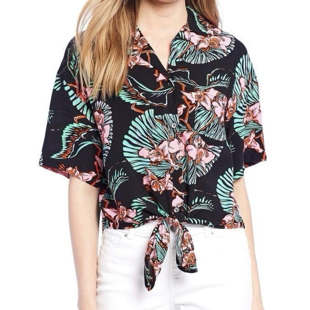 Levi's Floral‎ Printed Tie Hem Shirt Women's Size XS